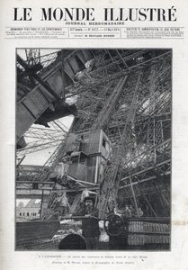 Targi Światowe w Paryżu 1889 - Ścieżka wind na pierwszym piętrze Wieży Eiffla - Wystawa Powszechna w Paryżu 1889 - Ścieżka wind na pierwszym piętrze Wieży Eiffla - Le Monde Illustré z 1889 autorstwa French School