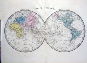 Mapa świata, ilustracja z Atlas Geographic Moderne autorstwa Prosper-Auguste Poulain de Bossay, c.1850