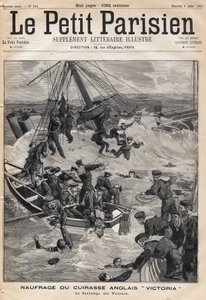 Wrak angielskiej zbroi „Victoria”” po zderzeniu u wybrzeży Syrii i ratowanie ofiar. Jedna z gazet „Le petit Parisien”” w dniu 9.07.1893 (rycina) autorstwa French School