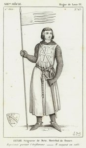 XIII w., panowanie Ludwika IX, Henryka, pana Metz, marszałka Francji, reprezentowanego noszącego Oriflamme, zmarłego w 1265 r. (rycina) autorstwa French School