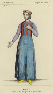 XIII w., panowanie Ludwika IX, Mahauta, hrabiny Bolonii i Dammartina (kolorowa rycina) autorstwa French School