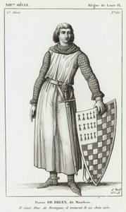 XIII w., panowanie Ludwika IX, Piotra de Druex, dit Mauclere, był księciem Bretanii; zmarł 22 czerwca 1250 r. (rycina) autorstwa French School