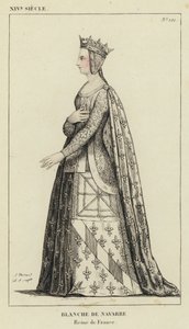 XIV w., Blanche z Nawarry, królowa Francji (kolorowa rycina) autorstwa French School