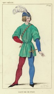 XIV Siecle, Costume de Page (kolorowa grawerunek) autorstwa French School
