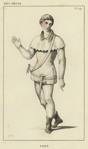 XIV Siecle, Valet (kolorowy grawerunek) autorstwa French School