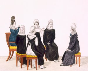 Młode kobiety na czacie, c. 1820 (kolor grawerowany) autorstwa French School