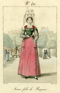 Młoda dziewczyna z Bayeux (kolorowy grawer) autorstwa French School