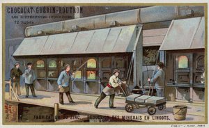Produkcja cynku. Redukcja rudy na wlewki (chromolitho) autorstwa French School