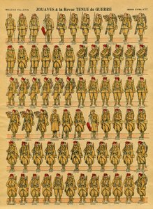 Zouaves, francuska jednostka piechoty Armee utworzona w 1830 roku przez generała Clauzela na podbój Algierii. Obrazowanie epinal autorstwa French School
