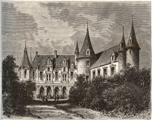 Chateau du Rocher w Mezangers w Mayenne - rycina w „La France illustrée: geografia, historia, administracja statystyczna” V.A. Malt-Browna. 1884 autorstwa French School