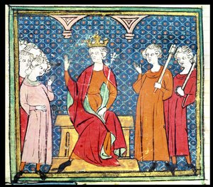 f.14v Childeric II (c.653-73), król Austrazji Merowingów, z Grandes Chroniques de France, 1375-79 autorstwa French School