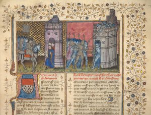 f. 73: Oblężenie Brześcia, z „Chronicles of France and England”, Jean Froissart (welin) autorstwa French School