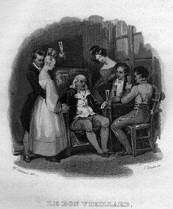 dobry staruszek Chanson de Beranger w „”Oeuvres kończy”” (1834) Pierre’a Jeana de Berangera (1780-1857), francuskiego poety i autora piosenek. autorstwa French School