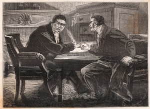 monarchia lipcowa - ministerstwo trzech dni - rozmowa Andre Dupina (1783-1865) i Jean-Charles (Jean-Charles) Persil (1785-1870) - 1834 - rycina autorstwa French School