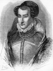 portret Joanny III Albret (1528-1572), matki króla Henryka IV i żony Antoine de Bourbon (1528-1572). W „”Histoire Populaire de la France””, sd. ok. 1885 r. Grawerowanie. autorstwa French School