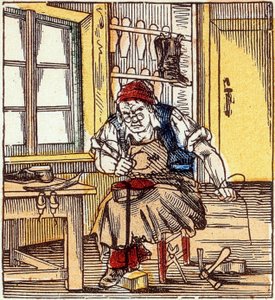 zawód: szewc naprawiający podeszwę, koniec XIX w. (ryc.) autorstwa French School