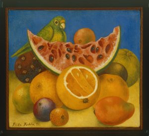 Martwa natura z papugą autorstwa Frida Kahlo