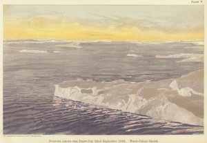 Wieczór wśród dryfującego lodu, 22 września 1893, szkic akwarelowy (kolor lito) autorstwa Fridtjof Nansen