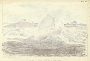 Lód w pobliżu „Fram”, 4 lipca 1894, szkic pastelowy (kolor lito) autorstwa Fridtjof Nansen