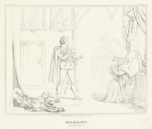 Hamlet, akt III, scena 4 (rycina) autorstwa Friedrich August Moritz Retzsch