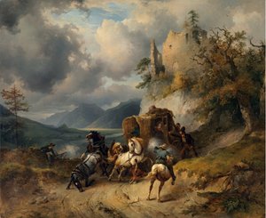 Napad par Gauermann, Friedrich August Matthias (1807-1862). Olej na płótnie, format : 60,5x74 autorstwa Friedrich Gauermann