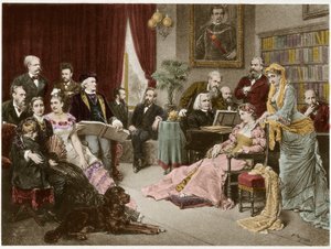 Richard Wagner i Liszt w Bayreuth z Cosimą i Zygfrydem - wg Fritza Georga Papperitza autorstwa Friedrich Georg Papperitz