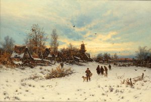 Zimowy zachód słońca autorstwa Friedrich Nicolai Joseph Heydendahl