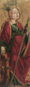 Św. Katarzyna (wewnątrz) i Św. Szczepan? (poza) autorstwa Friedrich Pacher (Umkreis)