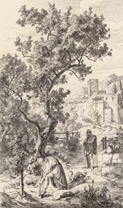 Odyseusz odwiedzający swojego ojca Laertesa (rycina) autorstwa Friedrich the Elder Preller