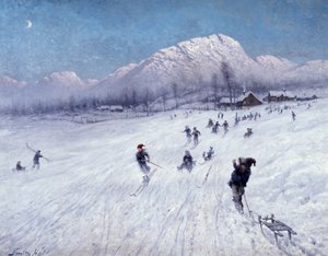 Zimowe popołudnie pod Ulriken (Bergen) (olej na płótnie) autorstwa Frithjof Smith Hald