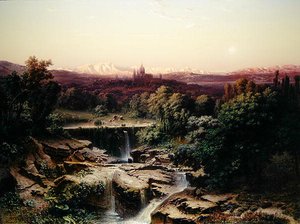 Widok na królewski klasztor San Lorenzo de El Escorial (olej na płótnie) autorstwa Fritz Bamberger