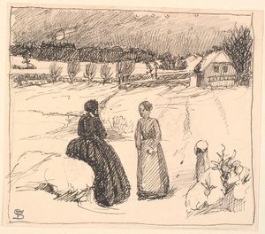 Tam na śniegu siedziała kobieta w długich czarnych ubraniach... autorstwa Fritz Syberg