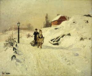 Sanie konne w zimowym krajobrazie autorstwa Frits Thaulow
