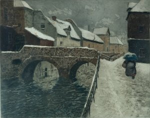 Most w Amiens (akwaforta kolorowa)