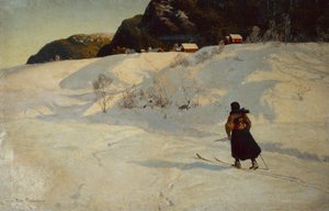 Zimowa scena z narciarzem autorstwa Fritz Thaulow
