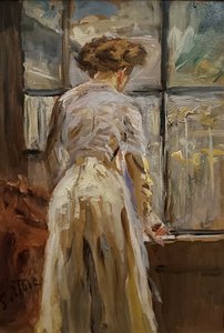 Woman-at-window ca1890 Fritz-von-Uhde SerbNatMus 20241103 301dpi 2cr autorstwa Fritz von Uhde