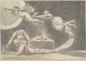 Scena zaklęcia z wiedźmą przy ołtarzu, 1779 r. autorstwa Füssli