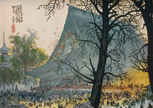 „Ocalenie świątyni Asakusa przed ogniem po wielkim trzęsieniu ziemi”, 1926 autorstwa Fukunaga Seihan