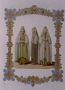 Stroje panien z Torzhok z serii Odzież państwa rosyjskiego, 1851 autorstwa Fyodor Grigoryevich Solntsev