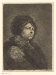 Portret nieznanego młodego mężczyzny w futrze i kapeluszu autorstwa G.B. Rössel