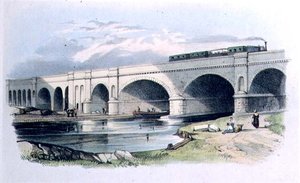 Widok linii kolejowej Greenwich Railway przechodzącej nad kanałem Surrey w pobliżu Trundley