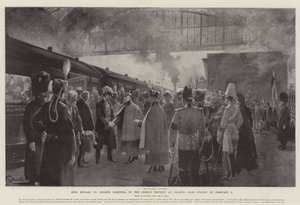 Król Edward VII żegna się z cesarzem niemieckim na stacji Charing Cross w dniu 5 lutego