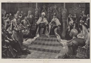 Państwowe otwarcie Parlamentu, 16 stycznia, Jego Królewska Mość czyta swoją Mowę Tronową w Izbie Lordów autorstwa G.S. Amato