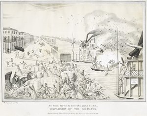Nowy Orlean Czwartek 15 listopada 1849, godzina 5, Eksplozja Luizjany, ok. godz. 1849 (chromolitografia) autorstwa G. (after) Tolti