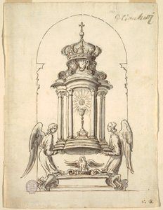 Rysunek, projekt drzwi do tabernakulum wykonanych z brązu, ok. 1725 r. autorstwa G B C