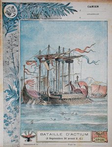 Okładka zeszytu szkolnego ilustrującego bitwę pod Akcjum, 2 września 31 pne, ok. 1900 (kolor lito)