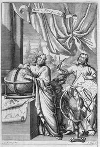 Kartografowie przy pracy, ilustracja z Księgi 2, część 4, rozdział 7 „Zasady filozofii”, rytowana przez Johannesa Kipa (1652/43-1722)