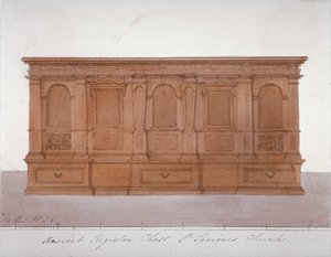 Starożytna skrzynia rejestrowa z katedry w Southwark, Londyn, 1825 r autorstwa G Yates