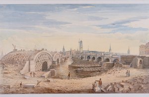 London Bridge stary i nowy, Londyn, 1828