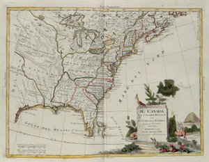 Kanada, kolonie angielskie z Luizjaną i Florydą, rycina G. Zulianiego zaczerpnięta z Tomu I najnowszego Atlasu wydanego w Wenecji w 1778 r. przez Antonio Zattę, Kolekcja prywatna autorstwa G. Zuliani